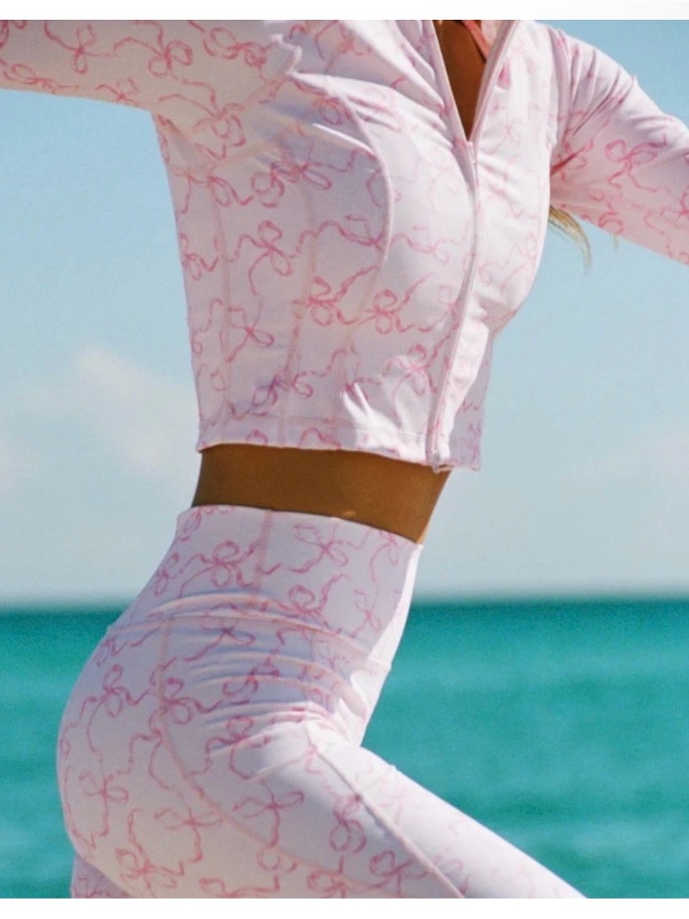 LoveShackFancy Posey Pink Bow-Print Veda Double Zip Jacket